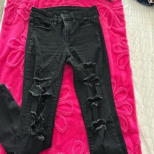 American eagle black ripped skinny jeans size 2